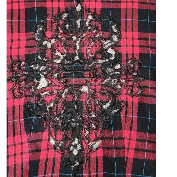 Harley Davidson Womens‎ XS Plaid Button Down Shirt Lace Embellished Western - Picture 8 of 12